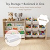 image:imageHumble Crew Toy Storage Organizer with Book Shelf and Top Shelf 9 Removable Storage Bins for Kids Playroom Toy Organization Solid Wood NaturalWhiteSet with Book Rack