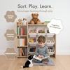 image:imageHumble Crew Toy Storage Organizer with Book Shelf and Top Shelf 9 Removable Storage Bins for Kids Playroom Toy Organization Solid Wood NaturalWhiteSet with Shelf