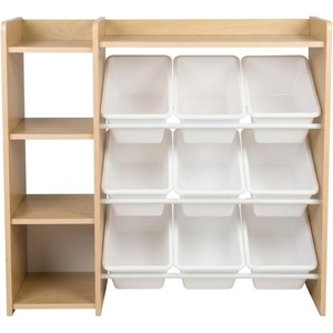 image:imageHumble Crew Toy Storage Organizer with Book Shelf and Top Shelf 9 Removable Storage Bins for Kids Playroom Toy Organization Solid Wood NaturalWhiteSet with Shelf