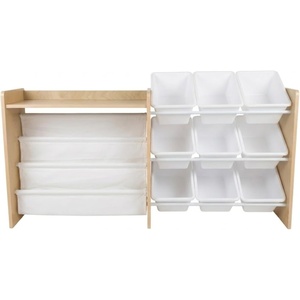 image:imageHumble Crew Toy Storage Organizer with Book Shelf and Top Shelf 9 Removable Storage Bins for Kids Playroom Toy Organization Solid Wood NaturalWhiteSet with Book Rack