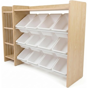 image:imageHumble Crew Toy Storage Organizer with Book Shelf and Top Shelf 9 Removable Storage Bins for Kids Playroom Toy Organization Solid Wood NaturalWhiteSet with Stuffed Animal Storage