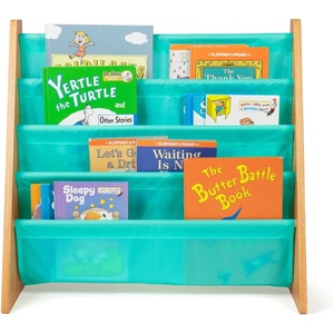 image:imageHumble Crew Kids Bookshelf Montessori Front Facing Toddler Bookcase 4 TierSeafoam GreenNatural